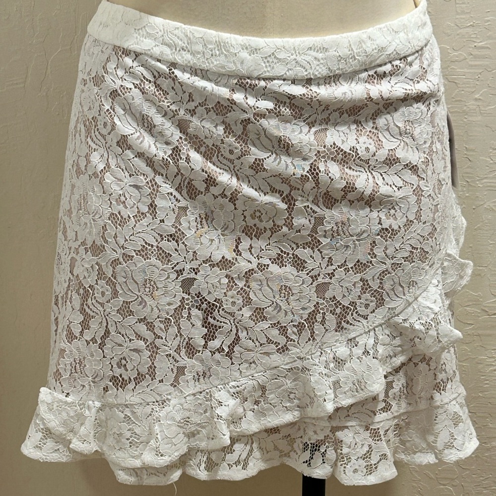 ARULA Ivory Lace Asymmetrical Ruffle Wrap Skirt